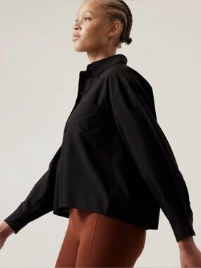 Athleta Oversized Cropped Tech Stretch Top Black 882545 L